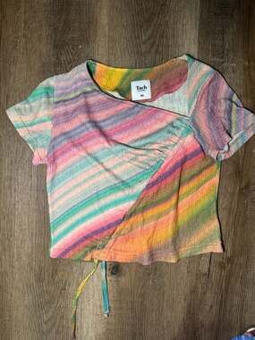 Tach Clothing XS Rainbow Striped Wrap Crop Top